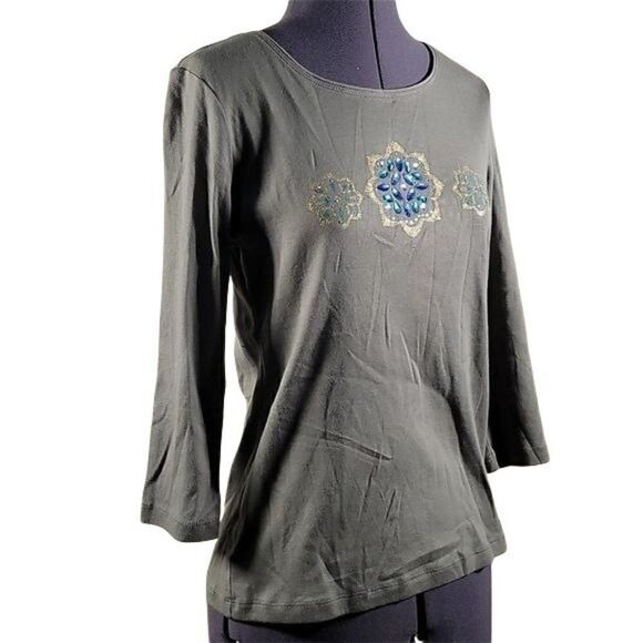 Karen Scott Rhinestone-Embellished Top Sz SP - Picture 2 of 11